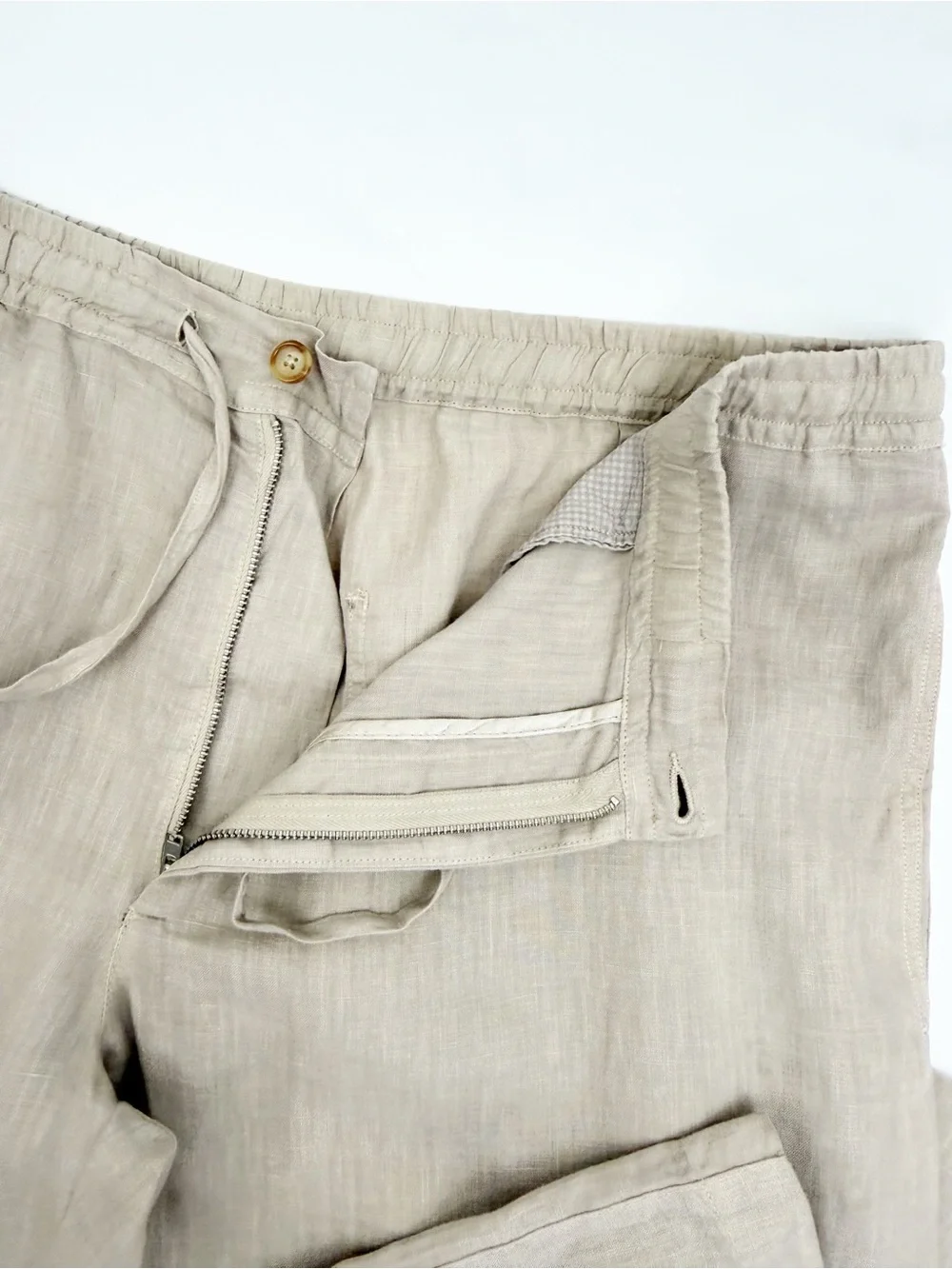 120% Lino Men’s Linen Trousers Drawstring Relaxed Sport Fit Savanna Tan
